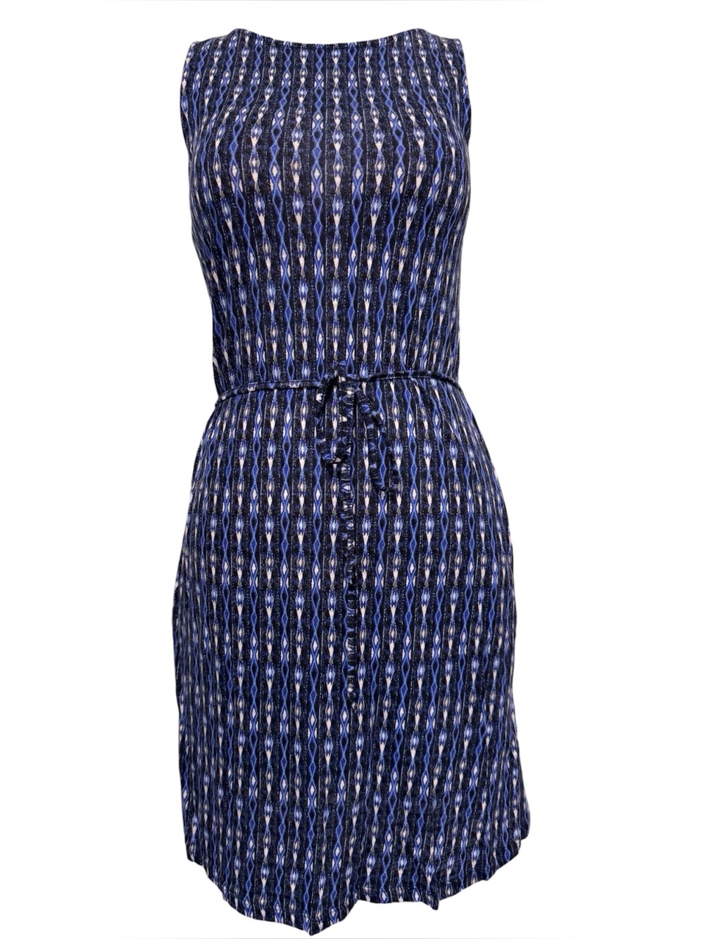 Soft Joie Geometric Sleeveless Cotton Blend Dress Blue Black Gray w/ Pockets XS